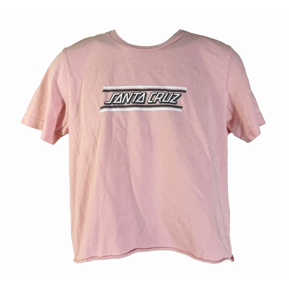 Santa Cruz T-Shirt Womens Medium Pink Raw Hem Checkerboard Logo Tee